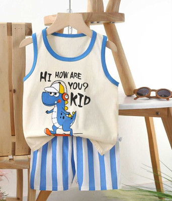 SRP COLLECTION Baby Boys & Baby Girls Casual T-shirt Shorts(White Blue)