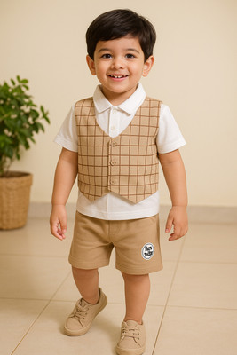 Wishkaro Baby Boys Casual Shirt Shorts(Brown)