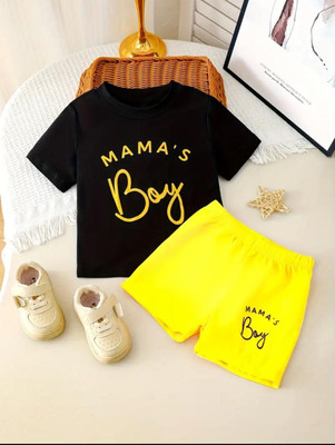 MUSNAHGARMENTS Baby Boys Casual T-shirt Shorts(Black and Yollow)