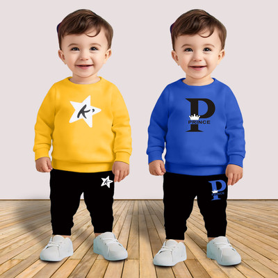 MGRS Baby Boys & Baby Girls Casual T-shirt Track Pants(Mustard & Blue)