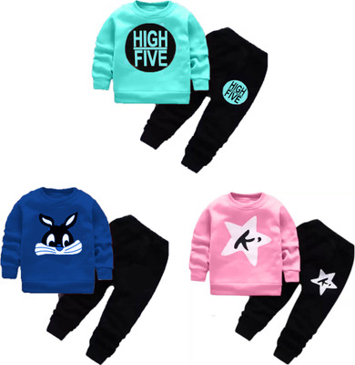 PY PINKYOU Boys & Girls Casual T-shirt Pant(Hifi Light Blue, Cat Royal Blue & Kstar Baby Pink)