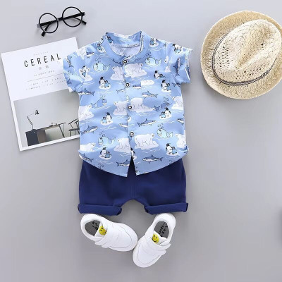 LITTLE MUNDA Baby Boys Casual Shirt Shorts(BHALU_BLUE_Light Blue)