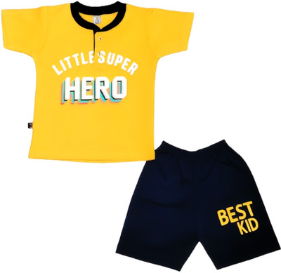 SANWARIA CLUBB Baby Boys Casual T-shirt Shorts(YELLOW, NAVY)