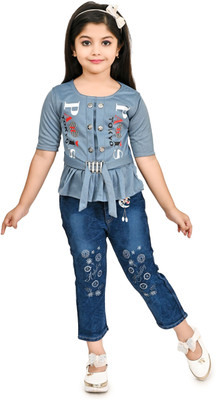 Litikit Fashion Girls Party(Festive) Top Jeans(Grey)