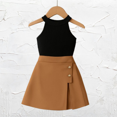 RIYANSHI Girls Casual Top Skirt(Black, Brown)