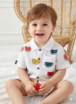 AADHYAFASHION Boys Casual Shirt Shorts(White, Multicolor)