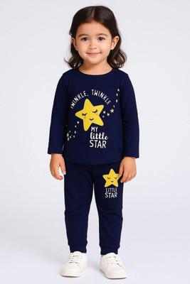 KIDDIFY Baby Girls Casual T-shirt Pyjama(Navy)