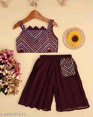 SRLASKAR Baby Girls Party(Festive) Top Pant(PURPLE)