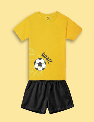Nusyl Boys Casual T-shirt Shorts(Yellow & Black)