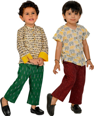 Tiny Bunnies Baby Boys Party(Festive) Shirt Trouser(White:Maroon & Beige:Green)