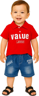MiniMighty Baby Boys Casual T-shirt Shorts(Red)