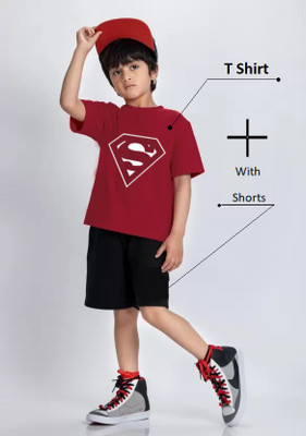Gkidz Boys Casual T-shirt Shorts(Maroon, Black)