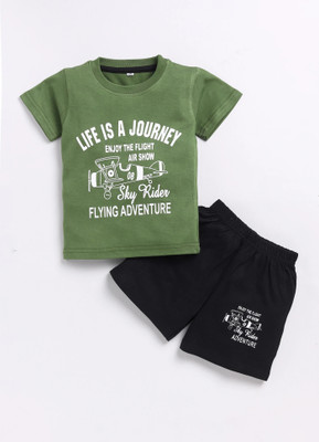 carrydreams Boys Casual T-shirt Shorts(MEHENDI_BLACK)