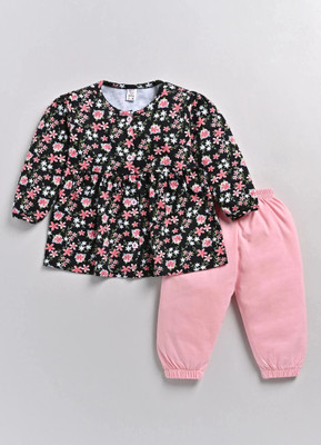 TINY BINY Baby Girls Casual Top Pant(Black)