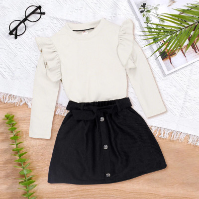PORPY Girls Casual Top Skirt(white, black)