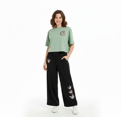 Wearax Girls Casual T-shirt Trouser(Green)