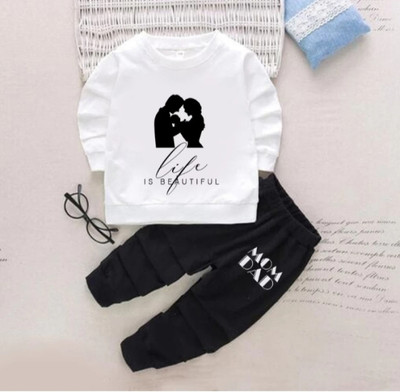 Maaruti Baby Boys & Baby Girls Casual T-shirt Pyjama(WHITE, BLACK)