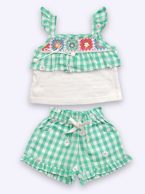 Kiko Baby Girls Casual Top Shorts(Green-3)