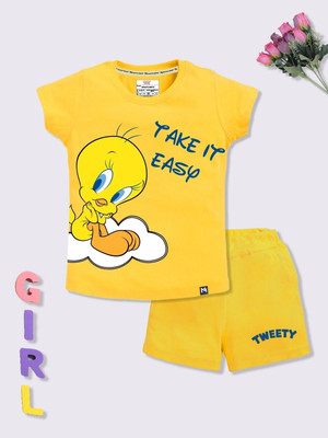 YK X Minute Mirth Boys & Girls Tweety Casual T-shirt Shorts(Yellow)
