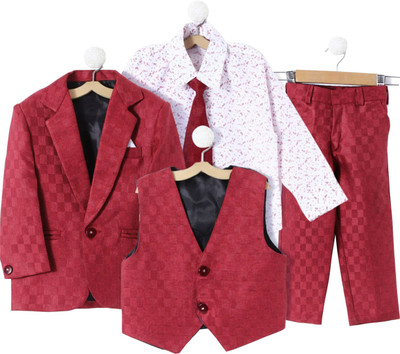 Jeetethnics Coat Suit Set with Shirt Self Design Boys Suit