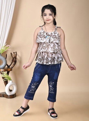 STAJMINADRESSES Girls Party(Festive) Top Pant(Brown)