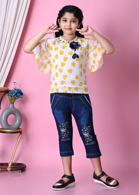 AFTAB DRESSES Girls Party(Festive) Top Pant(YELLOW)