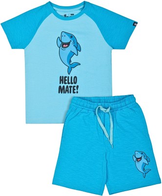 Souped Up Boys Casual T-shirt Shorts(Sky Blue, Blue)