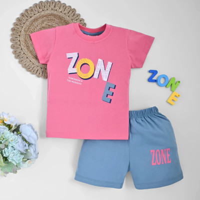 KidsCute Boys Casual T-shirt Shorts(PINK BLUE)