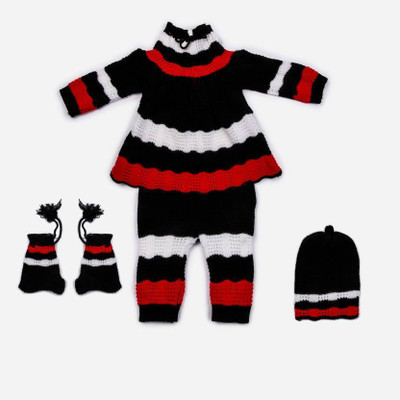 ANIXA Colorblock High Neck Casual Baby Girls Black Sweater