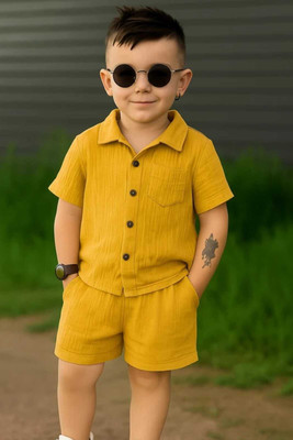 Clothes Shop Boys Casual Shirt Shorts(Yellow)