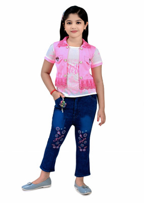 Litikit Fashion Girls Party(Festive) Top Jeans(Pink)