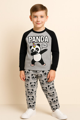 Lazy Shark Boys Casual T-shirt Pant(Grey & Black)