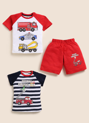 Yk Boys Casual T-shirt Shorts(White and Navy Blue)