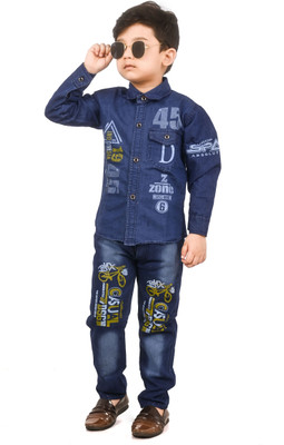 NMARTZ Boys Casual Shirt Pant(Dark Blue)