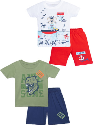 Guti Boys Casual T-shirt Shorts(White&Green)