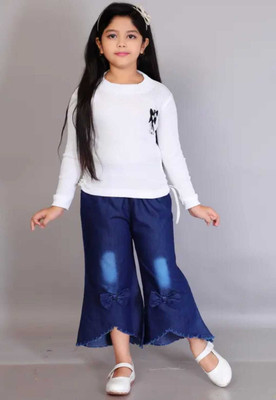 N FASHION AFIYA Baby Girls Casual Top Jeans(white & blue)