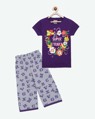 NOW OR NEVER Girls Casual Pyjama Sleepsuit(PUR_ABC)