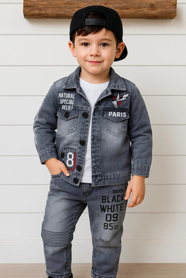 Shirazi Kids Boys Casual Jacket Jeans(GREY)