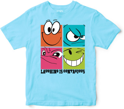 AYMY Boys & Girls Printed Cotton Blend Regular T Shirt(Blue, Pack of 1)