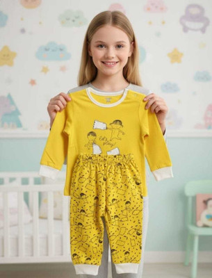 Royel Baby Girls Casual Track Suit T-shirt, Pyjama(yellow)