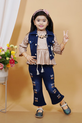 HouseOfCommon Girls Party(Festive) Top Pant, Jacket, Top(BROWN)