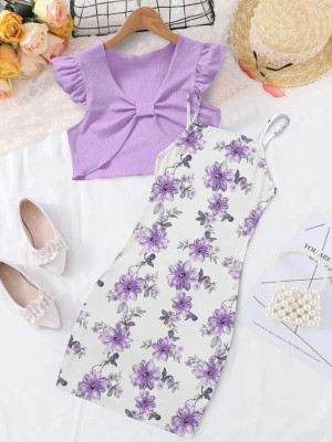 RAIYARAJ Girls Tweety Party(Festive) Dress Top(Purple)