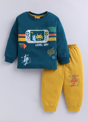 Mars Infiniti Boys Casual T-shirt Track Pants(Deep Green, Mustard)