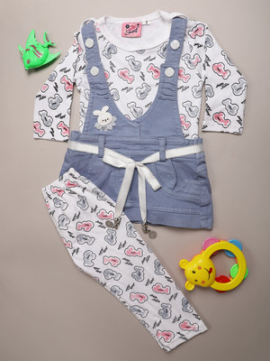 V-MART Baby Girls Casual Top Dungaree(Blue)