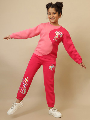 kidsville Girls Barbie Casual Sweatshirt Track Pants(Pink Lemonade/Raspberrt Sorbet)