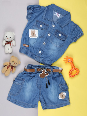 V-MART Baby Girls Casual Top Pant(Blue)