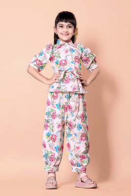 Vijatree Girls Casual Top Pant(White / Multi)
