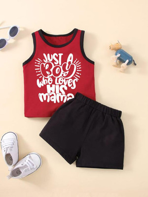 psv fashion Boys Casual Vest Shorts(Red_Black 1)