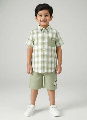 pehraava Baby Boys Casual Shirt Shorts(LIGHT GREEN)