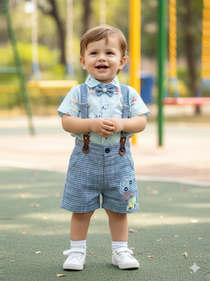 Pompidou Baby Boys Casual Shirt Suspenders(Sky Blue)